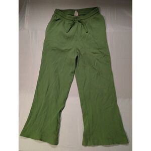 Lucy & Yak Women Medium Green Waffle Knit Organic Cotton Wide Leg Lounge Pants
